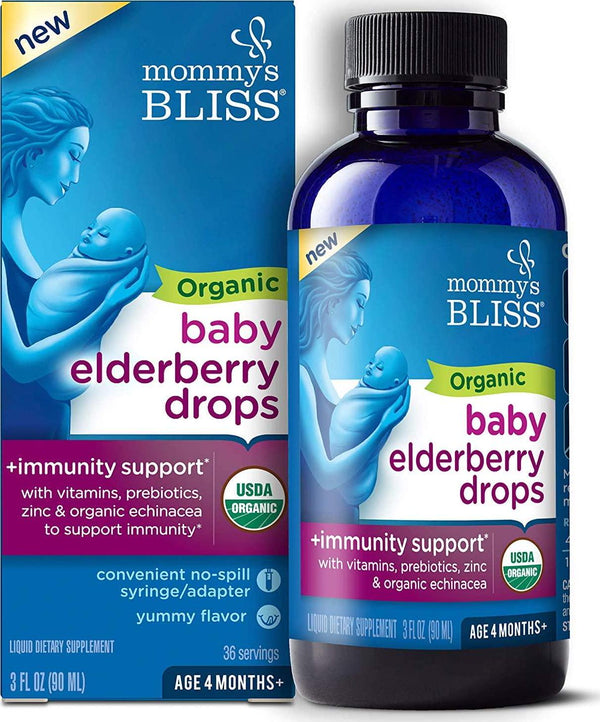 Mommy's Bliss Organic Baby Elderberry Drops + Immunity Support With Vitamins, Prebiotics, Zinc and Organic Echinacea, 3 Fl Ounce