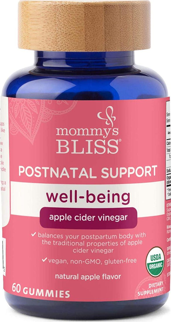 Mommy's Bliss Postnatal Support Well-Being Gummies with Apple Cider Vinegar, Vegan, Organic, Non-GMO, Gluten-Free, Natural Apple Flavor, 60 Gummies (30 Servings)