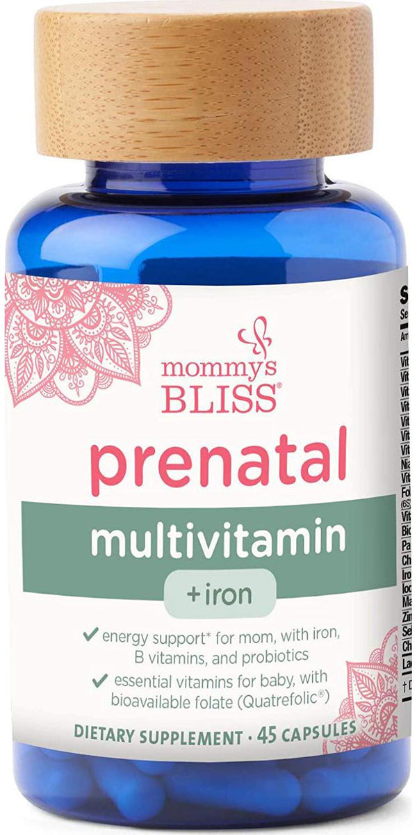 Mommy's Bliss Prenatal Multivitamin with Iron and Folic Acid: Supports Baby Development and Mom Immunity and Energy Levels with Iron, Zinc, B Vitamins, Probiotics, Vegan, Gluten Free (45 Servings)