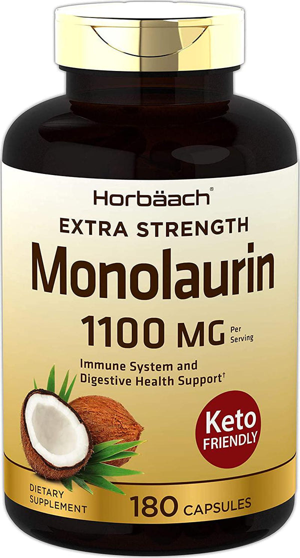 Monolaurin Capsules 1100mg | 180 Count | Extra Strength | Keto Friendly | Non-GMO and Gluten Free Supplement | by Horbaach