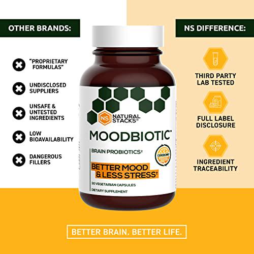 MoodBiotic Probiotics for Women and Men - Probiotic Lactobacilli Supplement w/ 6 Billion CFU for Better Mood, Stress Management, Improved Cognition and Gut Health (30ct) - w/ Cerebiome