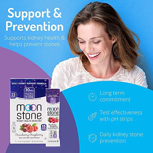 Moonstone Nutrition Kidney Cleanse and Kidney Support Drink Mix, Electrolyte Hydration Powder, Chanca Piedra Alternative, Potassium, 15 Pack Cranberry Raspberry, Lemonade and 1 Free Water Bottle