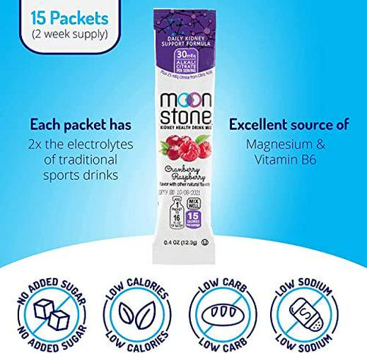 Moonstone Nutrition Kidney Cleanse and Kidney Support Drink Mix, Electrolyte Hydration Powder, Chanca Piedra Alternative, Potassium, 15 Pack Cranberry Raspberry, Lemonade and 1 Free Water Bottle