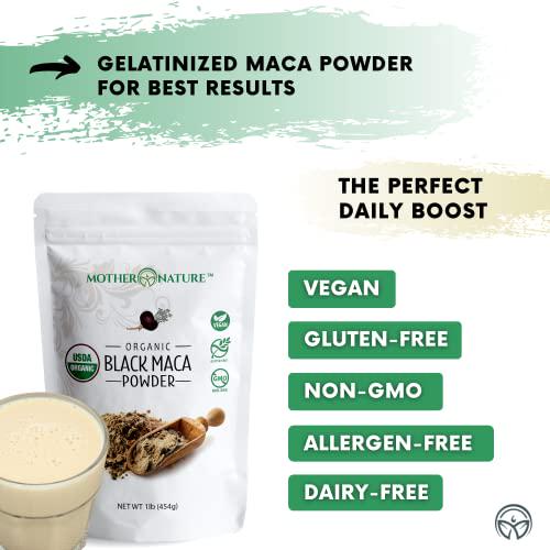 Mother Nature Organics - Organic Black Maca Powder 1 lb (Gelatinized for Enhanced Absorption) - Fresh Harvest from Peru - Non-GMO - Vegan - Gluten-Free, by Mother Nature Organics