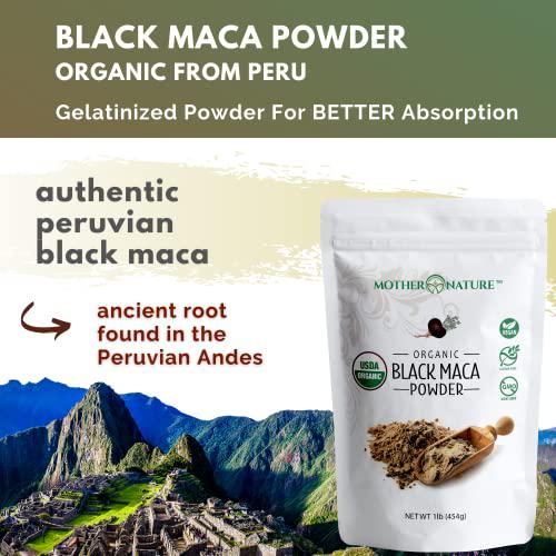 Mother Nature Organics - Organic Black Maca Powder 1 lb (Gelatinized for Enhanced Absorption) - Fresh Harvest from Peru - Non-GMO - Vegan - Gluten-Free, by Mother Nature Organics