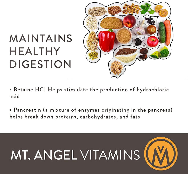 Mt. Angel Vitamins - Hydrochloric Acid Betaine, Supports Healthy Digestion and Gastric Juices (200 Vegetarian Chlorocaps)