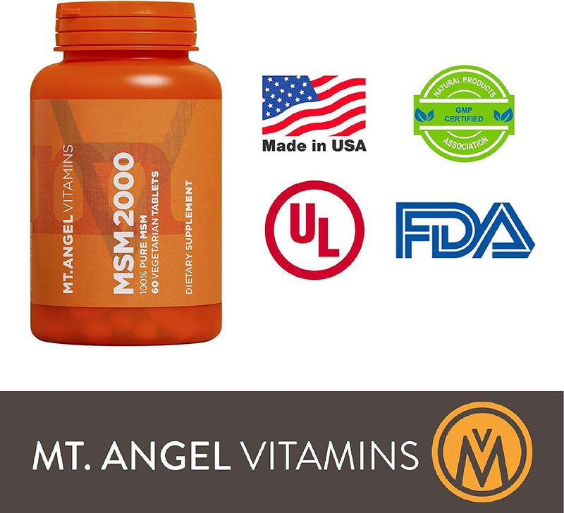 Mt. Angel Vitamins - MSM 2000, 100% Pure MSM (60 Vegetarian Tablets)