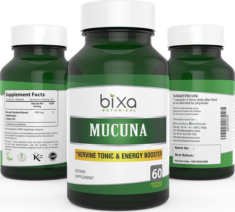 Mucuna Pruriens Extract Capsules (Kapikacchu/Velvet Bean/Kaunch Beej) 60 Veg Capsules (450mg)