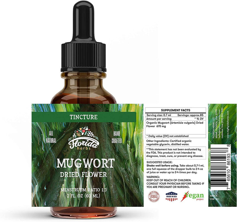 Mugwort Tincture, Organic Mugwort Extract (Artemisia vulgaris) Dried Flower, Mugwort Organic Supplement Non-GMO in Cold-Pressed Organic Vegetable Glycerin 670 mg