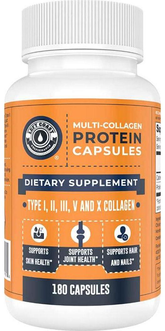 Multi Collagen Caps (Collagen Capsules 1 2 3 5 10) - 180 Count Collagen Peptide Pills. Grass Fed Bovine, Chicken and Eggshell Collagen Capsules Protein Supplement, by Left Coast Performance