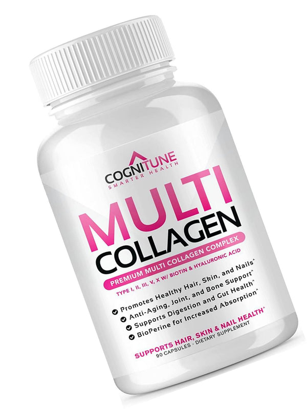 Multi Collagen Complex with Biotin and Hyaluronic Acid - Premium Hair, Skin and Nails Supplement - Types I, II, III, V, and X Collagen Peptides Anti-Aging and Joint Support 90 Capsules