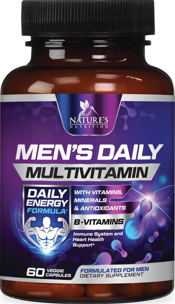 Multivitamin for Men, Extra Strength Daily Multi Vitamin with Vitamins A, C, D, E, B1, Plus Zinc - Made in USA - Best Natural Supplement for Energy and General Health - Non GMO - 60 Capsules