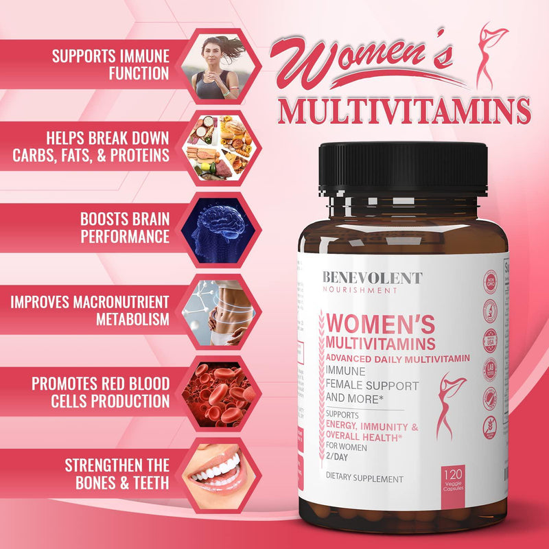 Multivitamin for Women - Supplement for Energy, Immunity, and Female Support - Daily Vitamins for Women w/ Antioxidants, Biotin, Calcium, Magnesium - Non-GMO, Vegetarian Women’s Multivitamin - 120 Caps
