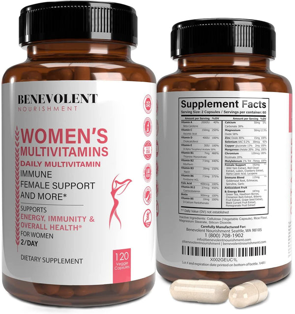 Multivitamin for Women - Supplement for Energy, Immunity, and Female Support - Daily Vitamins for Women w/ Antioxidants, Biotin, Calcium, Magnesium - Non-GMO, Vegetarian Women’s Multivitamin - 120 Caps