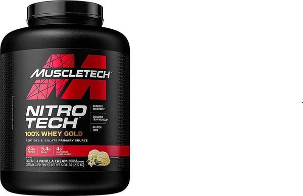 MuscleTech NitroTech Whey Gold, 100% Pure Whey Protein, Whey Isolate and Whey Peptides, Vanilla, 5 LBS