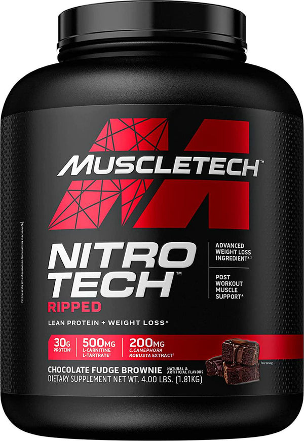 MuscleTech Nitro Tech Ripped Whey Protein Isolate Weight Loss Formula, Chocolate Fudge Brownie, 4 Pounds