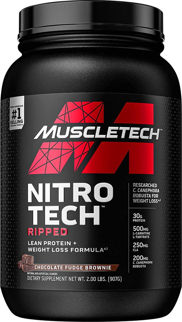 MuscleTech Nitro Tech Ripped Whey Protein Isolate Weight Loss Formula, Chocolate Fudge Brownie, 2 Pounds