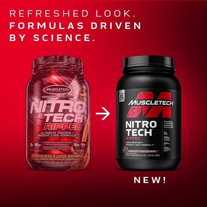 MuscleTech Nitro Tech Ripped Whey Protein Isolate Weight Loss Formula, Chocolate Fudge Brownie, 2 Pounds