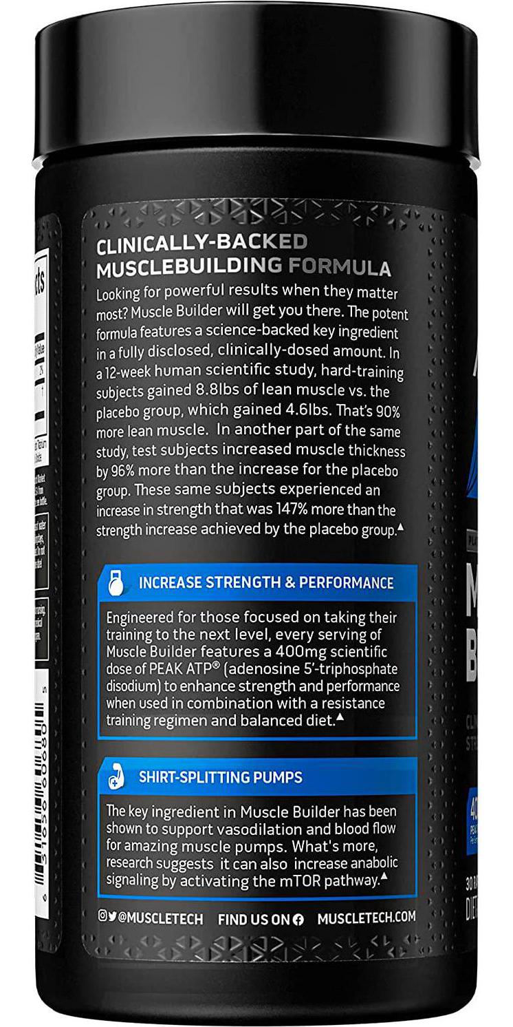 Muscle Builder | MuscleTech Muscle Builder | Muscle Building Supplements for Men and Women | Nitric Oxide Booster | Muscle Gainer Workout Supplement | 400mg of Peak ATP for Enhanced Strength, 30 Pills