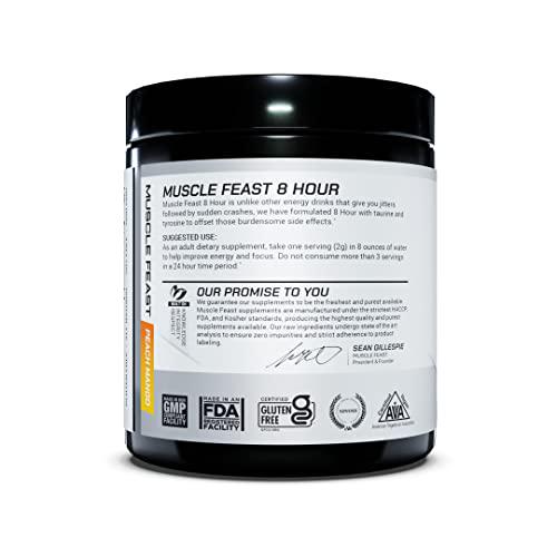 Muscle Feast 8 Hour Energy All Natural No Artificial Ingredients Keto-Friendly Sugar-Free Pre-Workout, Peach Mango, 300g