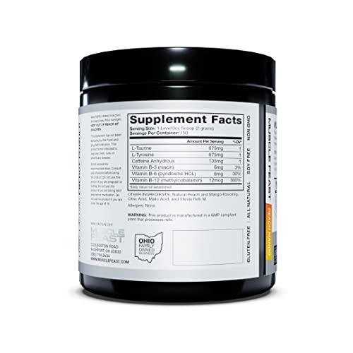 Muscle Feast 8 Hour Energy All Natural No Artificial Ingredients Keto-Friendly Sugar-Free Pre-Workout, Peach Mango, 300g