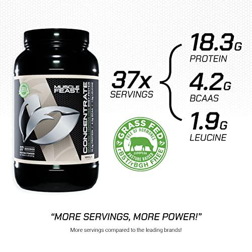 Muscle Feast Grass-Fed Whey Protein Concentrate Powder, All Natural Hormone Free Pasture Raised, Vanilla, 2lb