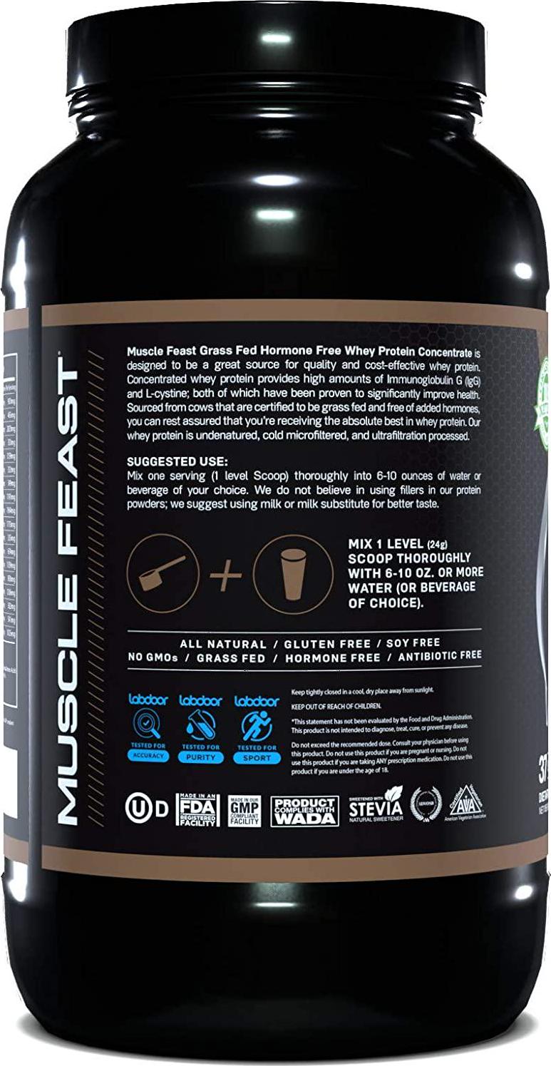 Muscle Feast Grass-Fed Whey Protein Concentrate Powder, All Natural Hormone Free Pasture Raised, Chocolate, 2lb