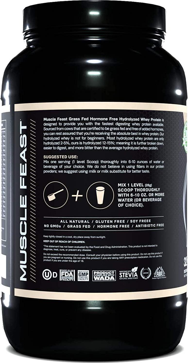Muscle Feast Grass-Fed Hydrolyzed Whey Protein Powder, All Natural Hormone-Free, Vanilla, 2lb