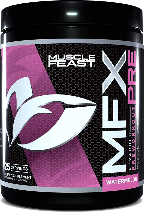 Muscle Feast MFX PRE CarnoSyn Natural Caffeine Nitric Oxide Pre-Workout Powder, Watermelon, 500g