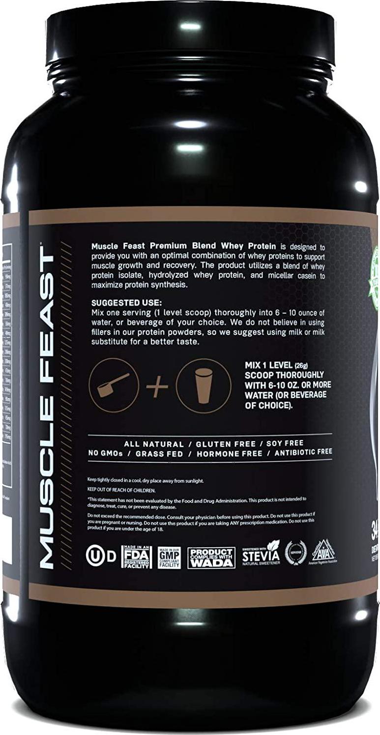 Muscle Feast Premium Blend All Natural Hormone Free Grass-Fed Whey Protein Powder, Chocolate, 2lb