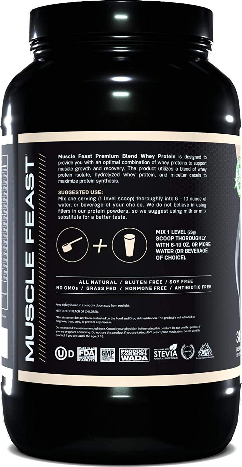 Muscle Feast Premium Blend All Natural Hormone Free Grass-Fed Whey Protein Powder, Vanilla, 2lb