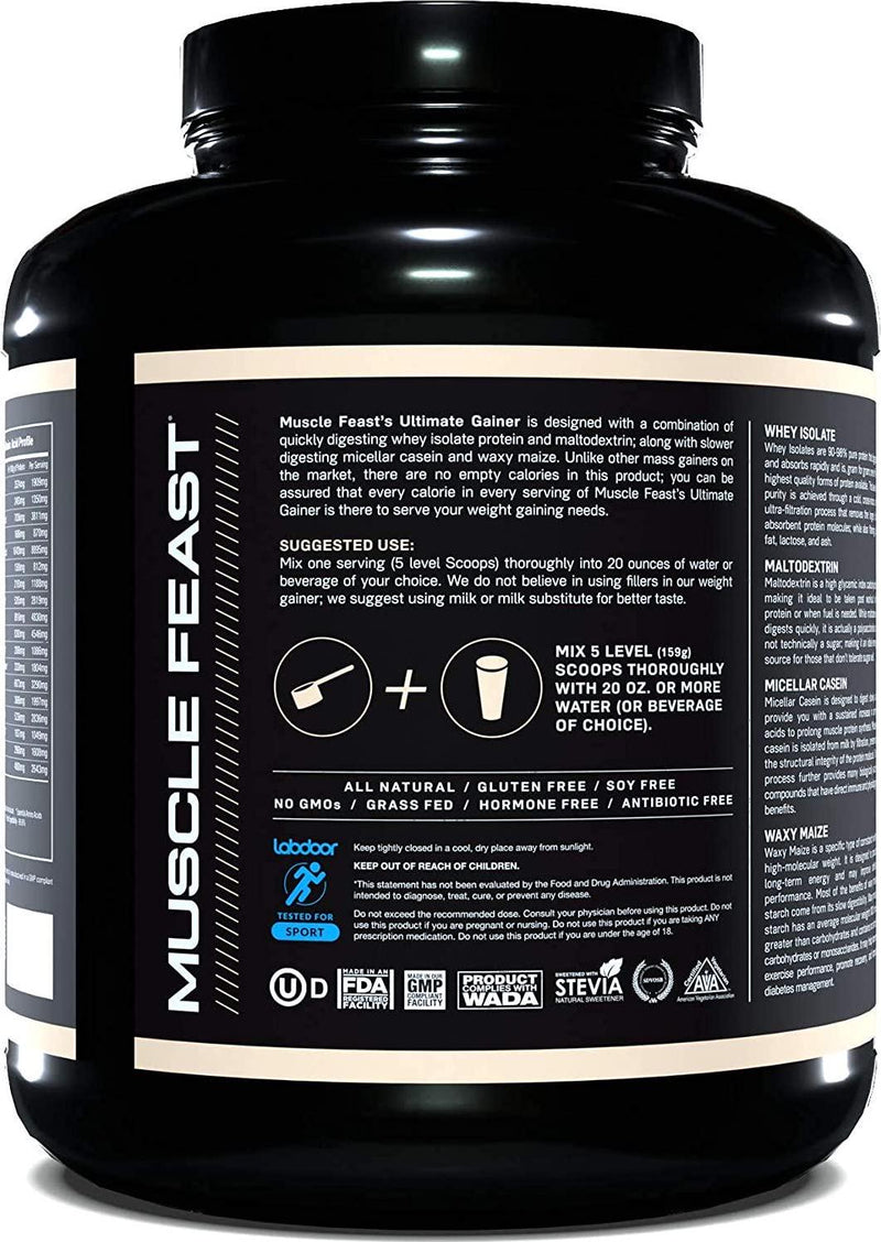 Muscle Feast Ultimate Weight Gainer Protein Powder | Grass Fed, Pasture Raised, RBST/rBGH Free (No Added Hormones), Soy Free, Kosher, Vegetarian, Gluten Free, Naturally Flavored | 46g Protein | Vanilla 7lb