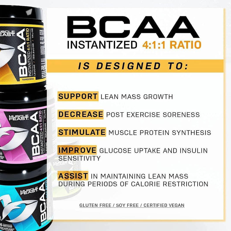 Muscle Feast Vegan BCAA Powder 4:1:1 Ratio Keto Friendly Sugar Free Post Workout Recovery, Unflavored, 300g