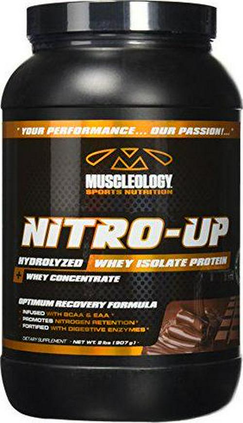 Muscleology Nitro-Up Hydrolyzed Whey Isolate Protein, Infused with BCAAs, EAAs, and Digestive Enzymes (Chocolate, 2 Pound)