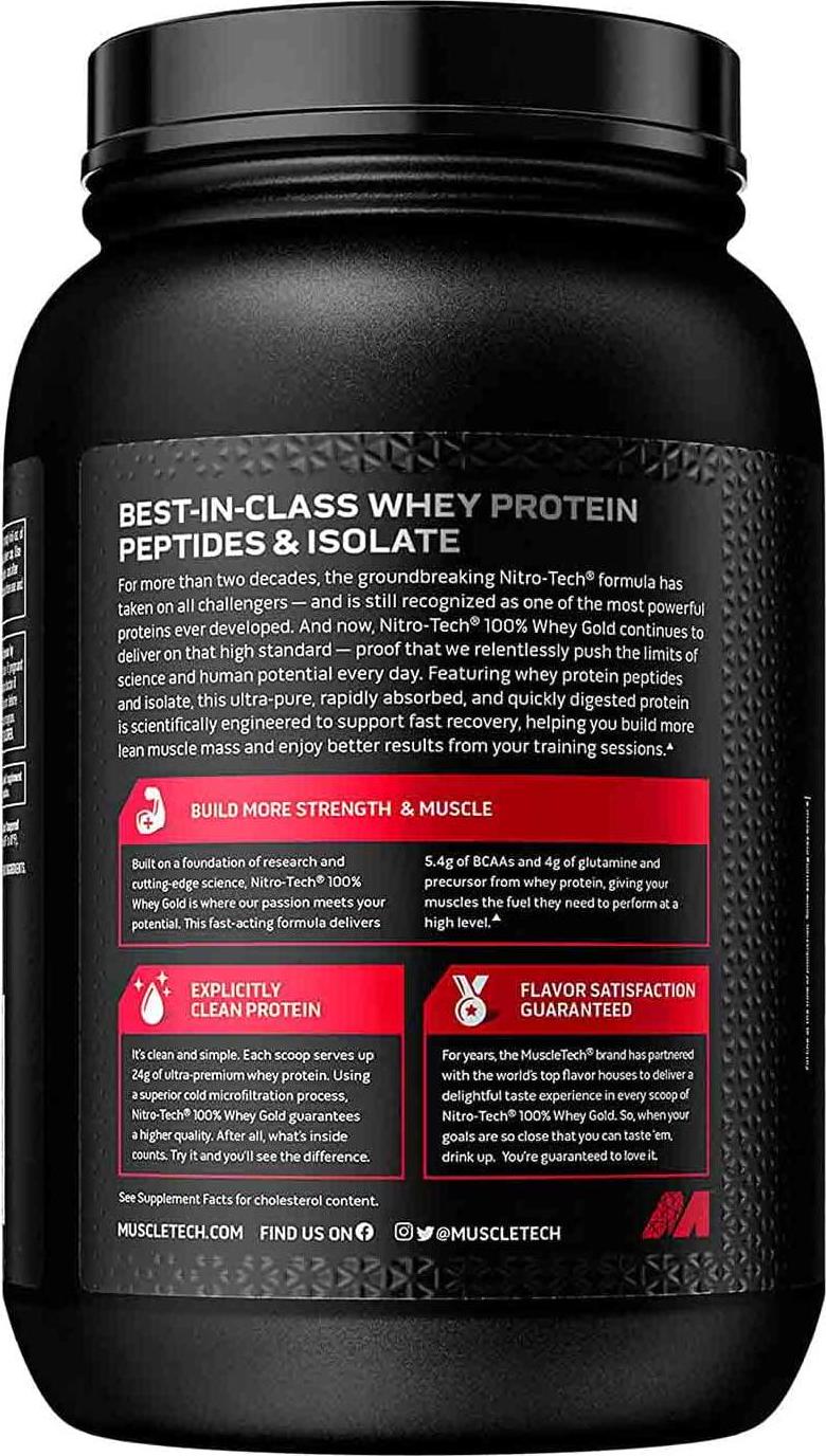Muscletech NitroTech Whey Gold, 100% Pure Whey Protein, Whey Isolate and Whey Peptides, Double Rich Chocolate, 2.5 Pounds (NITW2-002-CH-B-US)