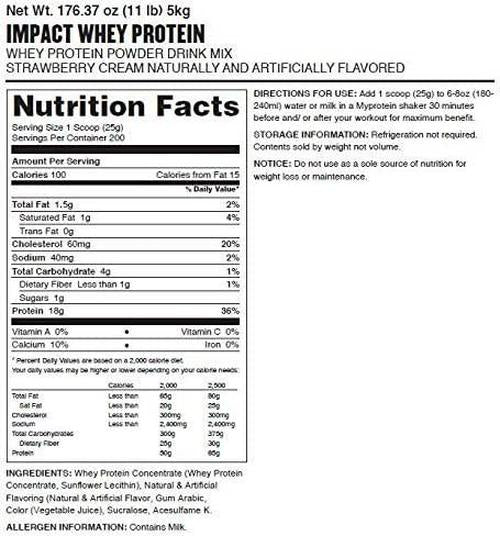 MyproteinÂ Impact Whey Protein Powder, Strawberry Cream, 11 Lb (200 Servings) (200 Servings)