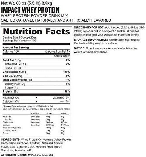 MyproteinÂ Impact Whey Protein Powder, Salted Caramel, 5.5 Lb (100 Servings)