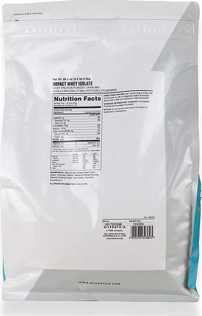 Myprotein Impact Whey Isolate powder - Vanilla 5.5 lbs. (100 Servings)