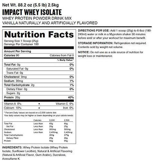 Myprotein Impact Whey Isolate powder - Vanilla 5.5 lbs. (100 Servings)