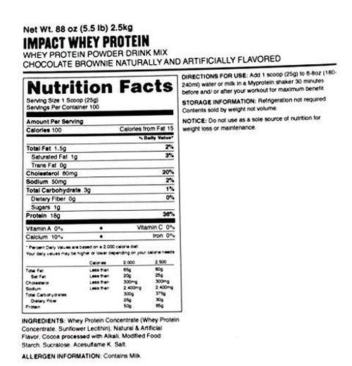 Myprotein Impact Whey Protein Blend, Chocolate Brownie, 5.5 lbs (100 Servings)