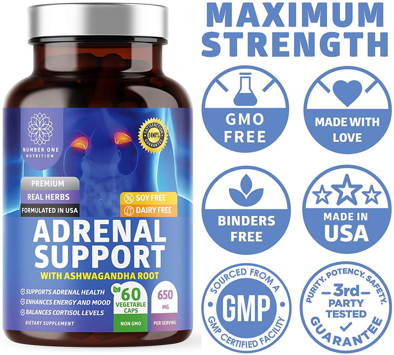 N1N Premium Adrenal Support - Cortisol Manager [13 Potent Ingredients, Max Absorption] Natural Adrenal Fatigue Supplement for Stress Relief, Better Mood and Energy, 60 Veg Caps