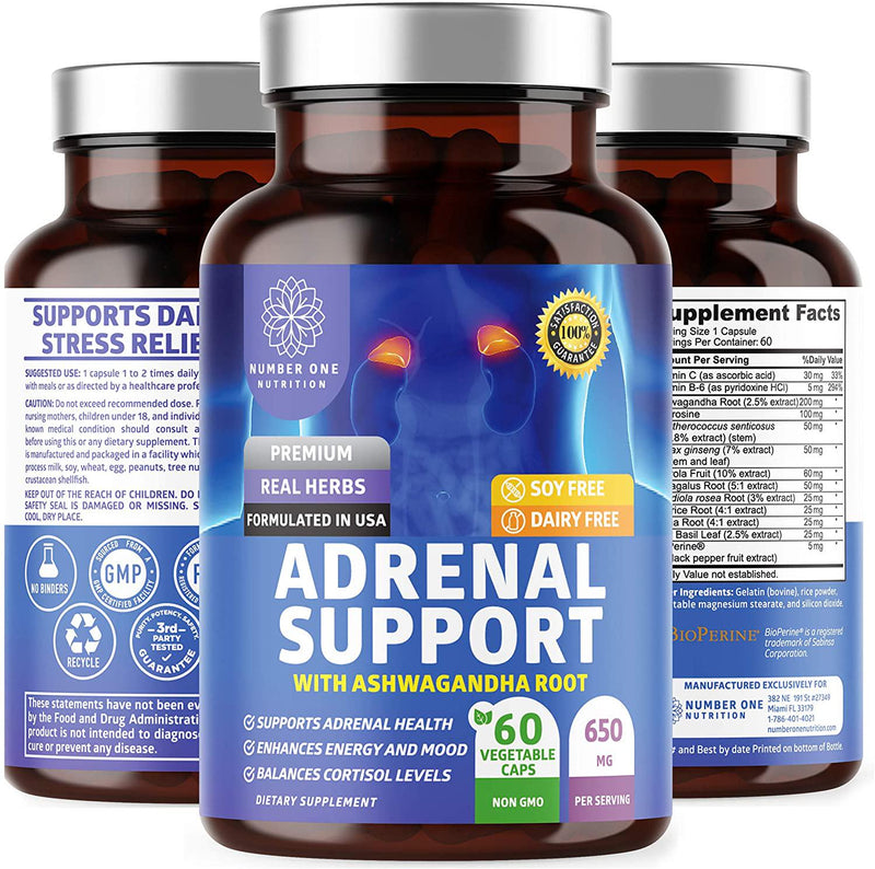 N1N Premium Adrenal Support - Cortisol Manager [13 Potent Ingredients, Max Absorption] Natural Adrenal Fatigue Supplement for Stress Relief, Better Mood and Energy, 60 Veg Caps