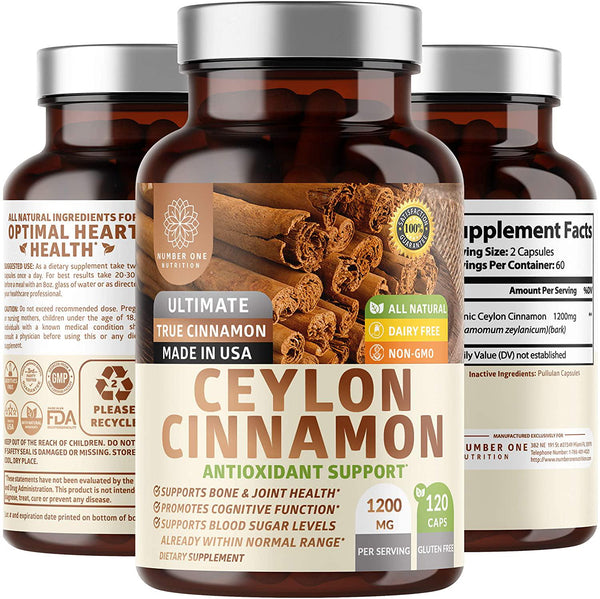 N1N Premium Ceylon Cinnamon 1200mg [100% Organic Ceylon Cinnamon] All Natural Supplement for Healthy Blood Sugar Levels, Blood Circulation, Brain and Joint Function,120 Capsules