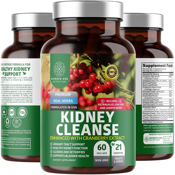 N1N Premium Kidney Cleanse [21 Potent Herbs] for Urinary Tract and Bladder Control, Natural Kidney Support with Cranberry Extract, Astragalus and Uva Ursi Leaf, 60 Veg Caps