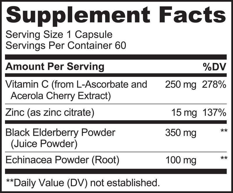 NATURELO Immune Support – Organic Vitamin C, Elderberry, Zinc, plus Echinacea – Best Natural Immunity Boost w/ Antioxidant, Herbal and Mineral Defense - 60 Vegan Capsules