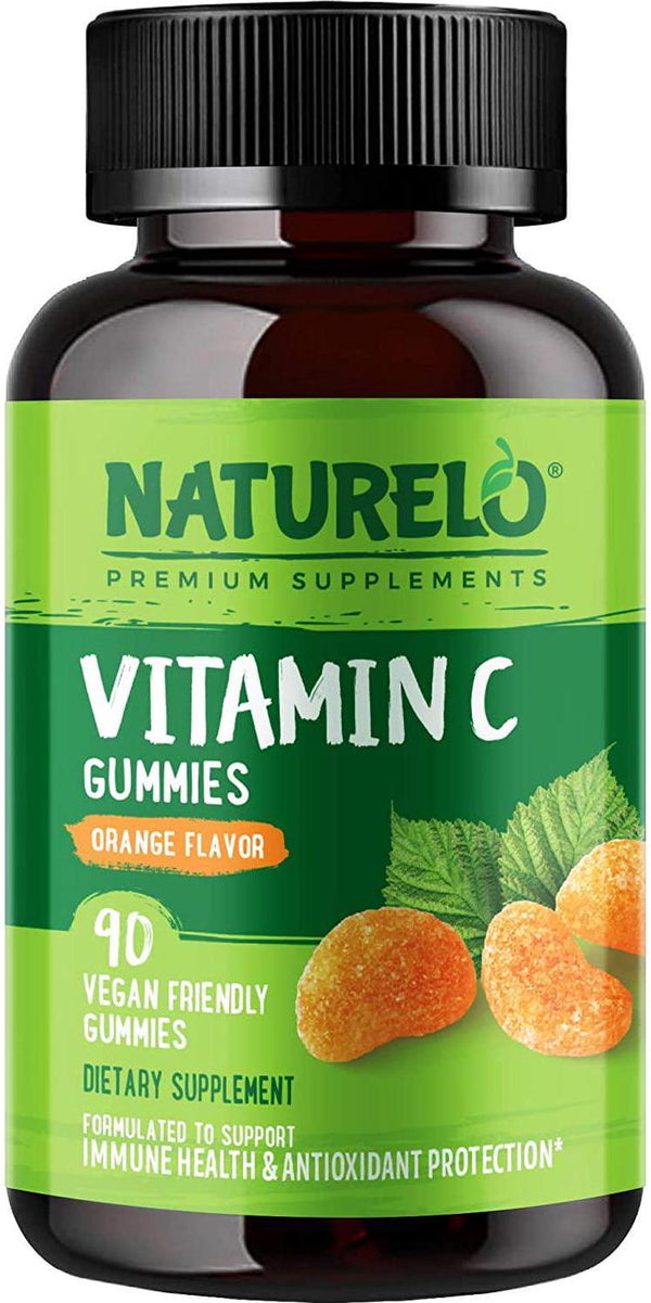NATURELO Vitamin C Gummies Orange Flavor – Vegan Friendly, Non-GMO, Delicious – 375 mg per Serving – Best Natural Vitamin for Immune Health and Antioxidant Protection - 90 Vegan Gummies