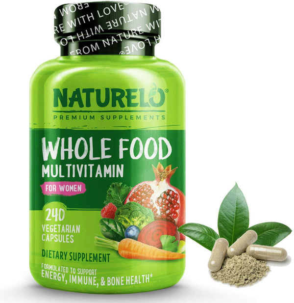 NATURELO Whole Food Multivitamin for Women - Natural Vitamins, Minerals, Antioxidants, Organic Extracts - Vegan/Vegetarian - Best for Energy, Brain, Heart, Eye Health - 240 Capsules