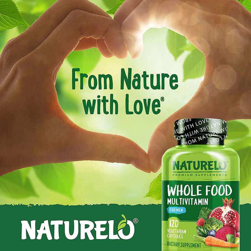 NATURELO Whole Food Multivitamin for Men - with Natural Vitamins, Minerals, Organic Extracts - Vegetarian - Best for Energy, Brain, Heart, Eye Health - 120 Vegan Capsules