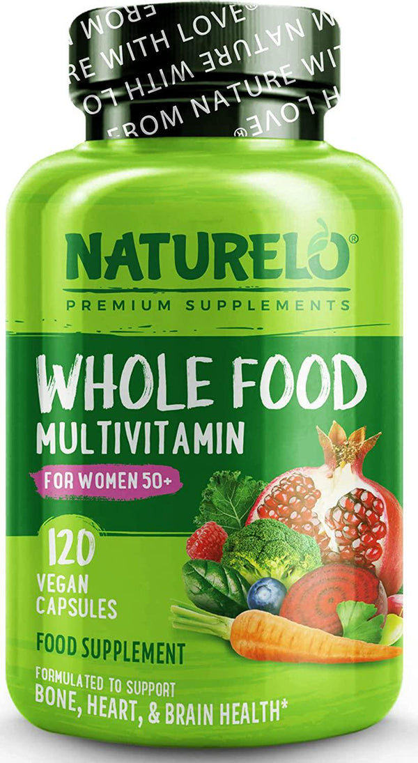 NATURELO Whole Food Multivitamin for Women 50+ (Iron Free) Natural Vitamins, Minerals, Raw Organic Extracts - Best for Post Menopausal Women Over 50 - No GMO - 120 Vegan Capsules