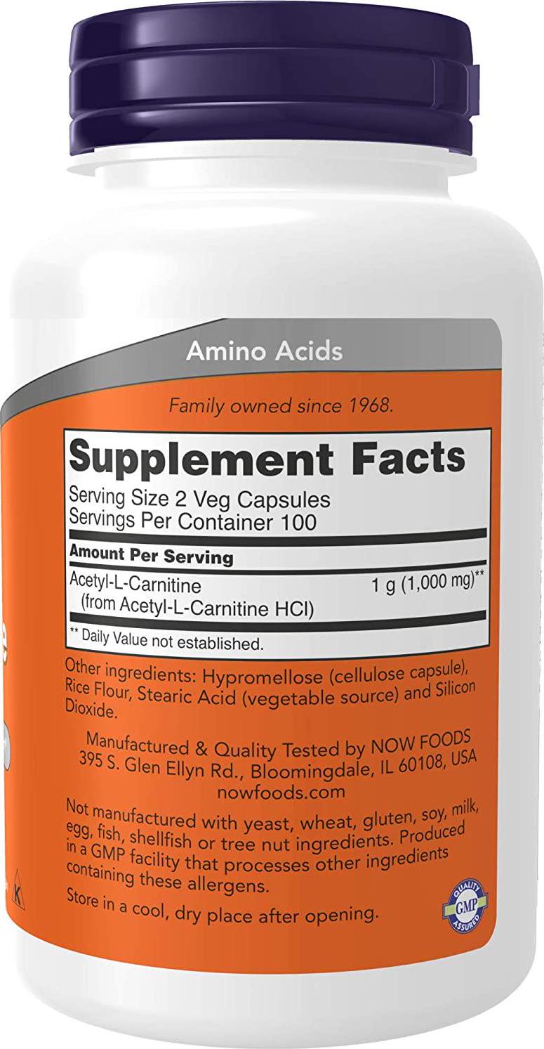 NOW Acetyl L-Carnitine 500mg, 200 Veg Capsules